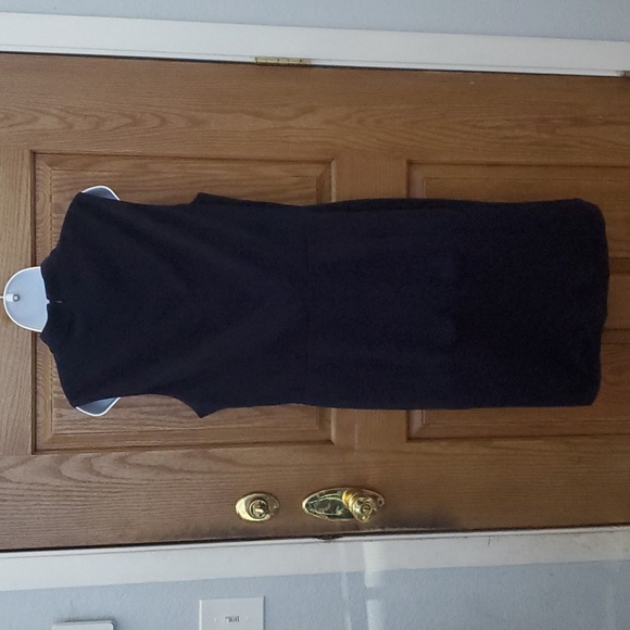 Donna Morgan Stretch Mock Neck Mini Sheath Dress Navy Blue - Picture 5 of 12